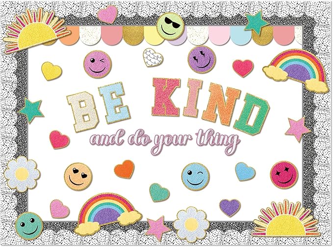 Mooliwe 93 Pcs Composition Notebook Classroom Decor Pastel Be Kind Bulletin Board Set Smile Face Back to School Border Decoration for School Party First Day of Class