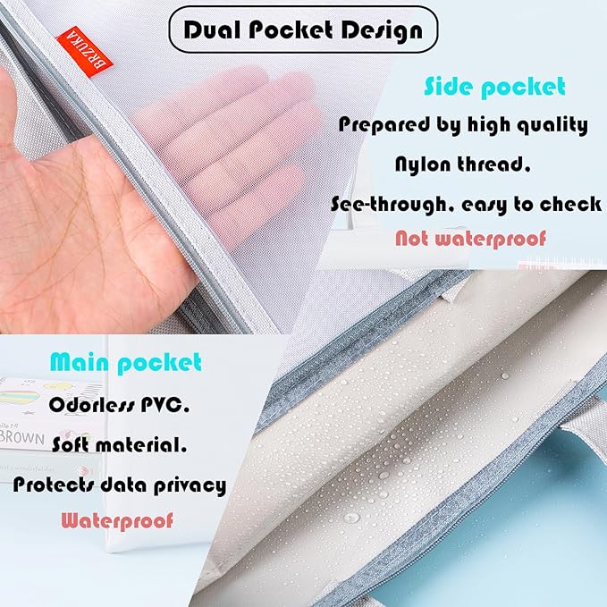 Mesh Zipper Pouch 11x13.7 in, 4pcs A4 Double Pocket Waterproof File Bag with Handle, Document Storage for School/Travel/Office/Puzzle
