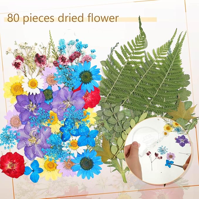 TaoBary 161 Pcs DIY Transparent Dried Flower Bookmark Set Include Clear Bookmarks Dried Flowers Colorful Tassels and Tweezer Handmade Dried Floral Bookmark for Reader Book Bottle(Cute)