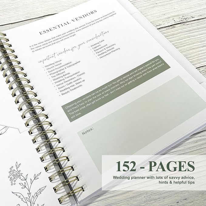 Bride Squad Wedding Planner Book and Organizer | Bridal Wedding Planner Book with Countdown Calendar & Checklists | A Thoughtful Engagement Gifts for Couples, Green Floral
