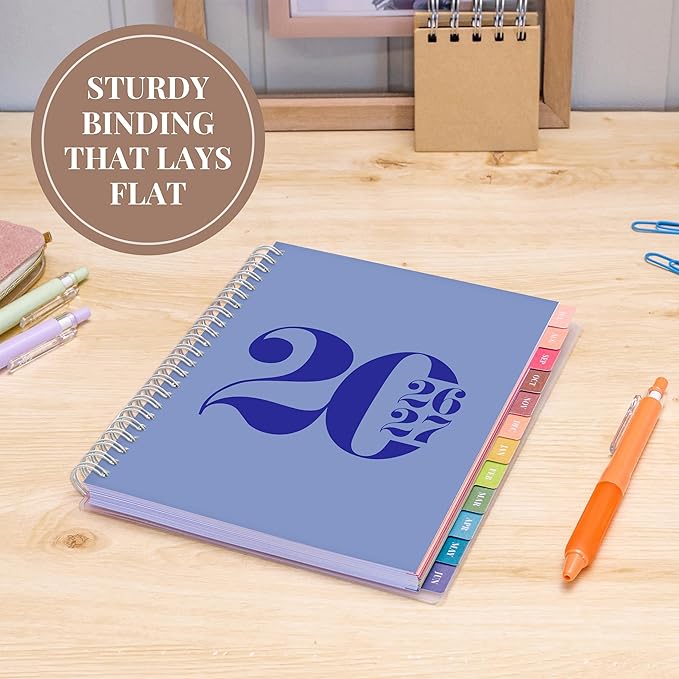 Rileys Academic Planner 2026-2027, Daily, Weekly & Monthly Planner, July 2026 - June 2027, Student Notes Pages, Twin-Wire Binding, Weekly Agenda for School & Work (8 x 6-Inches, Typographic, Blue)