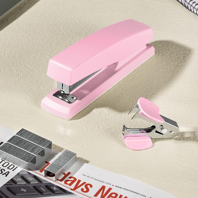 Deli Stapler, Desktop Staplers, Office Stapler, 25 Sheet Capacity, Includes 1000 Staples and Staple Remover, Pink