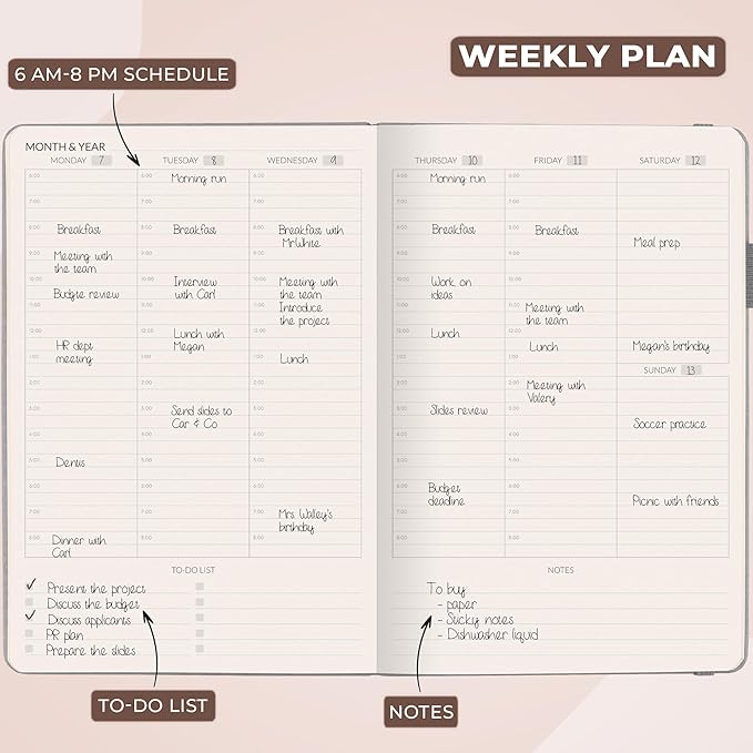 Skyline Hourly Weekly Planner – Undated Agenda & Daily Appointment Book – Time Blocking Notebook for Business Entrepreneurs, A5 (Seashell)