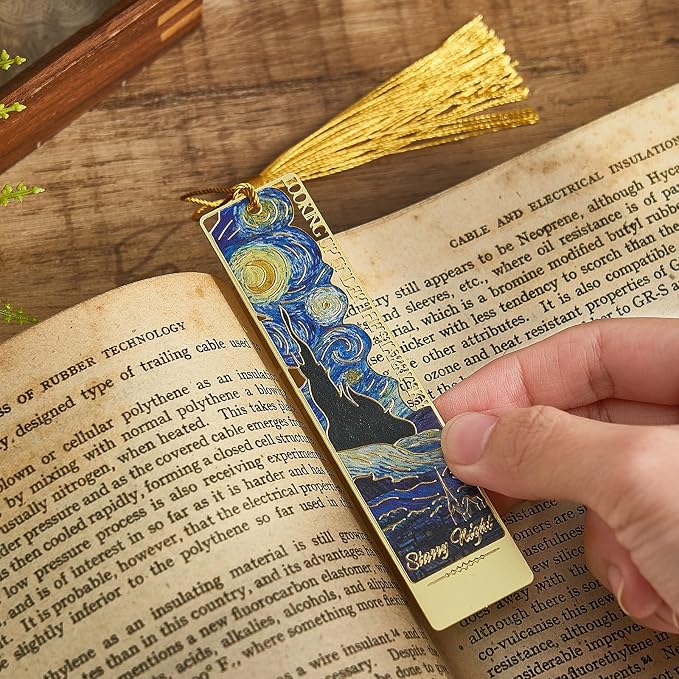 4 PCS Metal Bookmark with Tassel, Van Gogh Art Book Marks for Reading Women & Men,Book Lover Gifts for Teacher, Writers, Readers