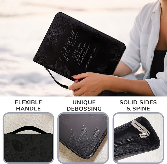 DEHITE Bible Cases for Woman — Leather Bible Covers for Women — Carrying Bag for Woman — Pen Slots — Zippered Pocket — Premium Faux Leather Holder — Christian Floral Accessories