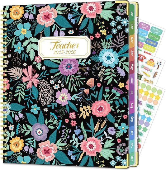 Teacher Planner 2026-2027, July 2026 to June 2027 Academic Year, 8.5" x 11" Lesson Planner Book for Teachers with Colorful Tabs, Teacher Calendar for Classroom or Homeschool, Hardcover, Black