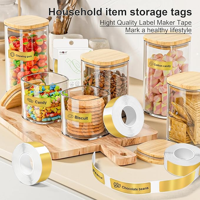 PARLAIM 14 X 40mm (0.55"x1.57") Tear-Resistant Thermal Label, 4 Rolls 640pcs OEM Label Tape Replacement Compatible with D30 Label Maker Perfect for Home/Office/School, Bright Gold
