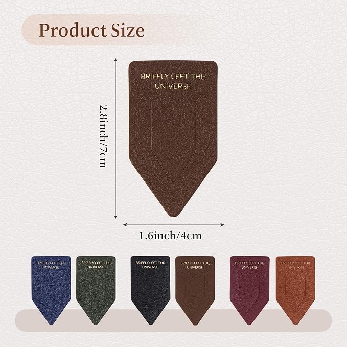 Leather Bookmark for Reading Women, BRIEFLY Left THE Universe Bookmarks, Index Book Marks for Book Lovers, 6 Pcs Drak Color Set