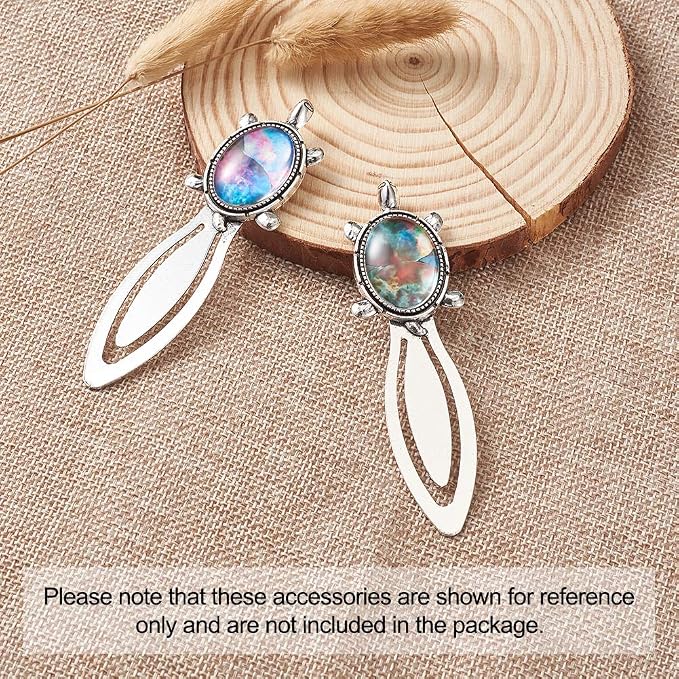 FASHEWELRY 20Pcs Antique Silver Bookmark Pendant Tray Kit Include 10Pcs 25x18mm Tortoise Oval Blank Bezel Base Setting Charms with 10Pcs Clear Glass Dome Tiles Cabochons