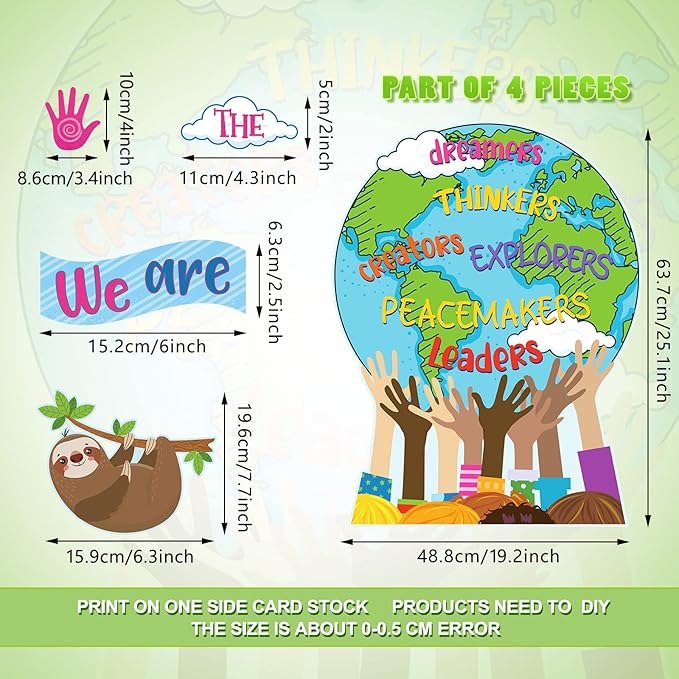 Gersoniel 67 Pcs One World Together We are and Together We Can Change The World Classroom Bulletin Board Set Decorations Back to School Board Border for Party Classroom School Chalkboard Wall Decor