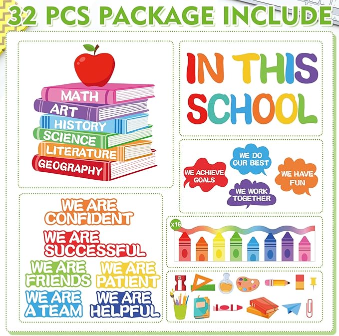 Motivational Bulletin Board Set Colorful Classroom Affirmation Station Bulletin Board in This School Cutouts Back to School Elementary Home Wall Door Decor