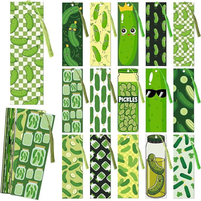 30 Set Pickle Bookmark with Tassels Funny Pickle Lover Gift Dill Book Markers Cute Birthday Gift for Women Men Book Lover Office Reading Accessories