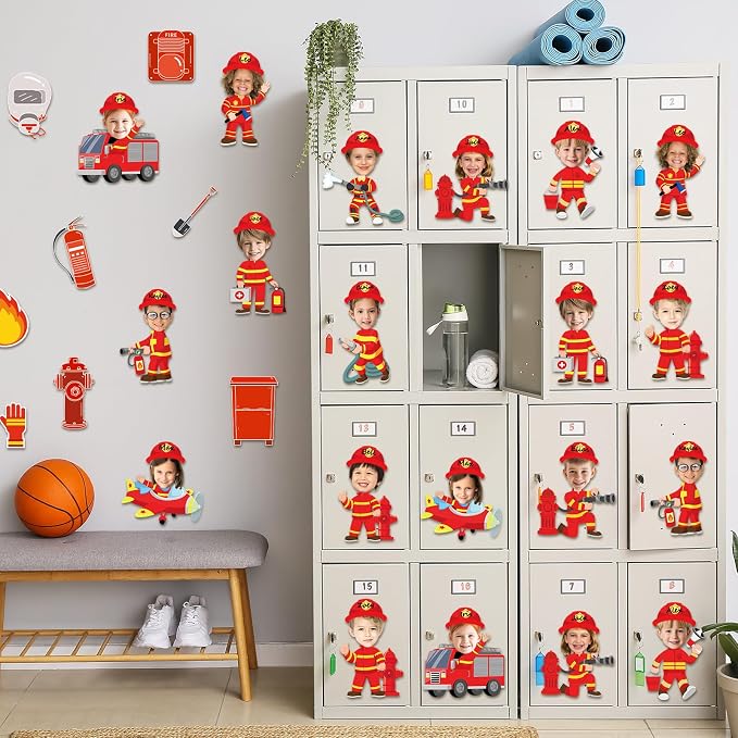 60pcs Firefighter Cutouts Fire Truck Bulletin Board Decorations Fireman Theme Paper Cut-Outs Classroom Decorations for Boy Girl Classroom DIY Craft Photo Kindergarten Preschool Wall Door Supplies