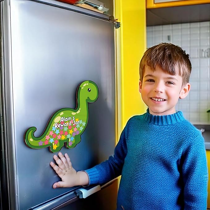 Personalized Dinosaur Magnetic Reward Jar Colorful for Kids Potty Training Magnetic Star Tokens Good Behavior System Toddler Reward Routine Tool Back to School Gift for Boys Girls Classroom Home Décor