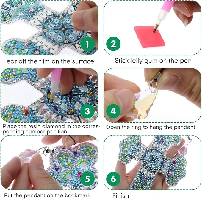 VI-FA 6 Pcs Cross 5D Diamond Art Bookmarks for Adult DIY Painting Kit Christmas Religious Christians Gifts Crystal Cross Rhinestone Decor for Reading Lover Home Office DIY Crafts