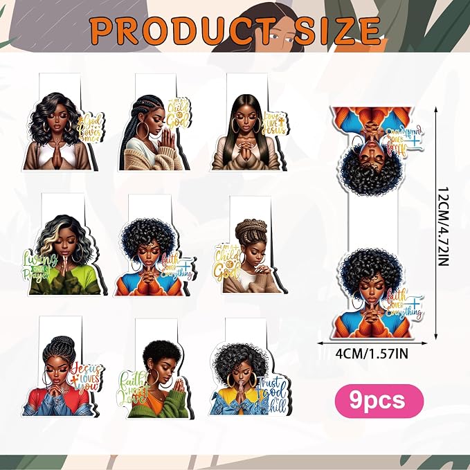 Black Girl Magnetic Bookmarks Gifts - Cosmisun 9 Pcs Praying Black Women Bookmark Magnets Christian Inspirational Book Marks Page Markers Clip Gifts for Church Women Students Teacher Bookish Reading