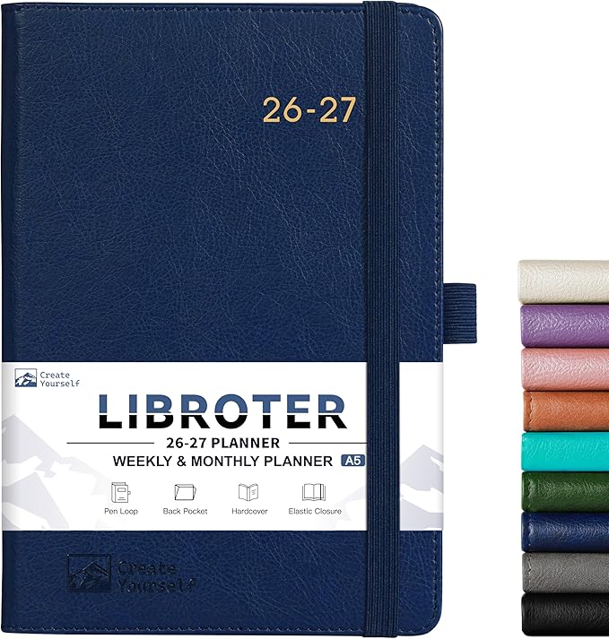 2026-2027 Planner - Academic Planner 2026-2027 Weekly Monthly Planner, July 2026 - June 2027, 5.7'' x 8.4'', Thick Paper, Leather Cover, Pen Holder, Back Pocket, Perfect Daily Organizer - Navy Blue