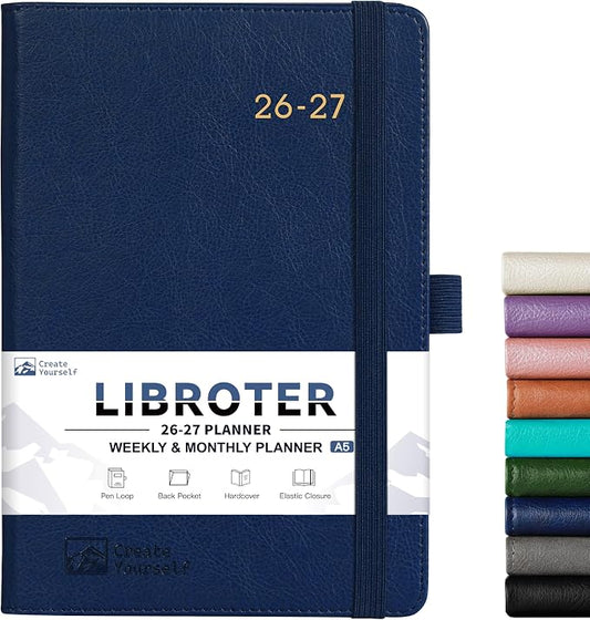 2026-2027 Planner - Academic Planner 2026-2027 Weekly Monthly Planner, July 2026 - June 2027, 5.7'' x 8.4'', Thick Paper, Leather Cover, Pen Holder, Back Pocket, Perfect Daily Organizer - Navy Blue