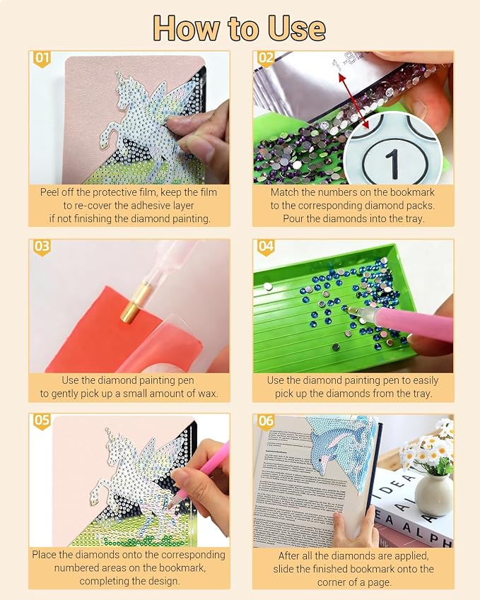 Lucky Diamond Art Bookmarks Set, 4PCS Book Corner Diamond Painting Bookmarks with Hummingbird, Whale, Unicorn & Owl Designs, DIY Gem Art & Crafts for Book Lovers, Diamond Art Kits for Adults