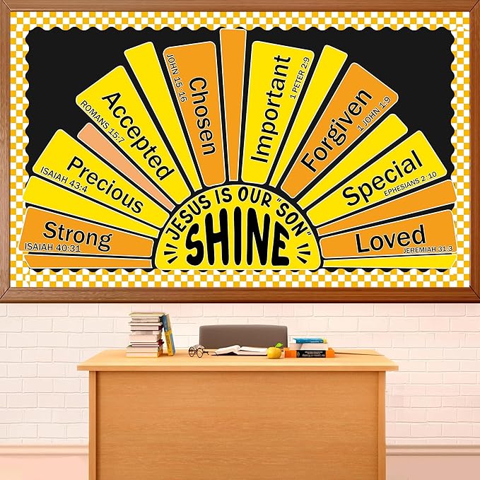 Summer Religious Christian Bulletin Board Decoration Set Summer Shine Classroom Bulletin Board Sun Religious Positive Paper Cutouts for Sunday School Church Wall School Teachers Home Supplies