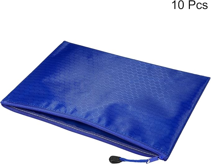 PATIKIL Waterproof Zipper File Bags, 10 Pack A4 Size Document Pocket Storage Organizer Pouch for Travel Office Supply, Blue