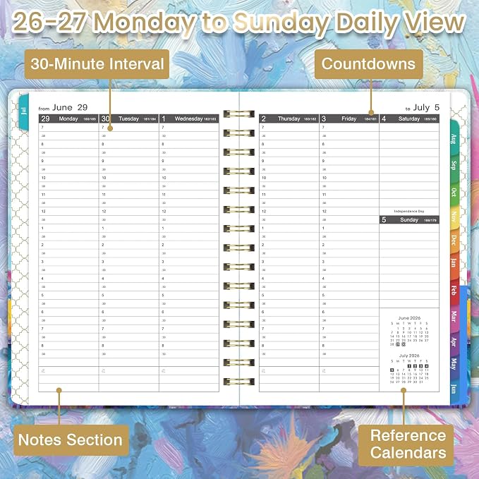 2026-2027 Appointment Book - Weekly & Monthly Planner, 6.3" x 8.4", JULY 2026 - JUNE 2027, 30-Minute Interval, 2026-2027 Daily Hourly Planner, Inner Pocket, Colorful Monthly Tabs