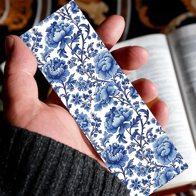 Blue and White Floral Paper Bookmarks Set, 100 Pcs Chinoiserie Style Double-Sided Matte Laminated Book Marks, Elegant Reading Accessories Gifts for Women and Book Lovers