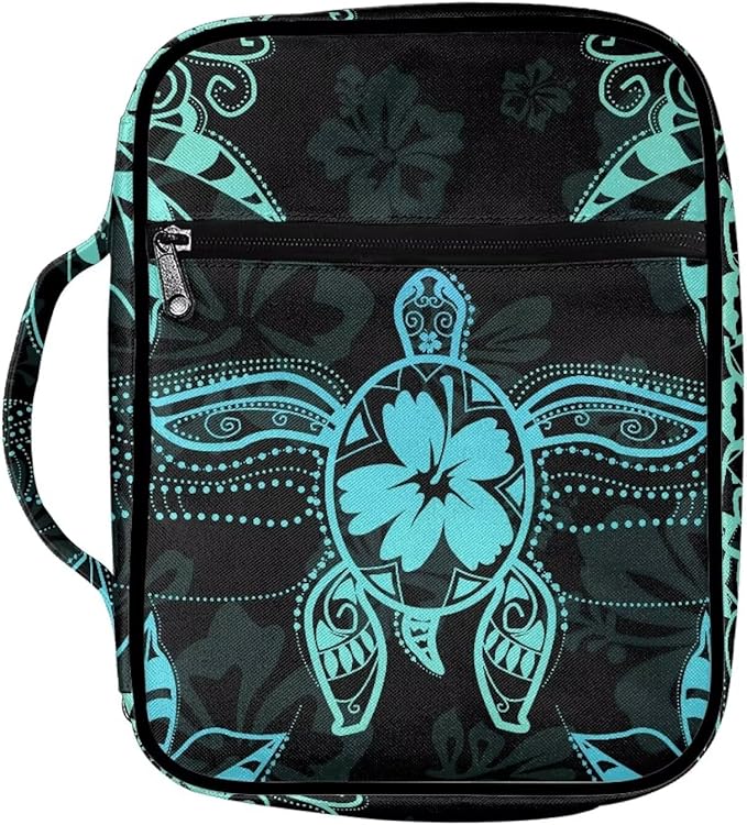 Suobstales Turtle Hibiscus Floral Print Bible Cover Carrying Book Case for Women Men Lightweight Bible Bag Bible Protective with Handle and Zippered Pocket