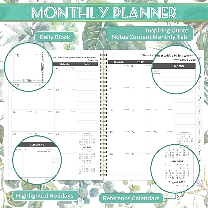 Monthly Planner 2026-2028 - Planner/Calendar 2026-2028, Jul. 2026 - Jun. 2028, 9" × 11", 2 Year Monthly Planners with Flexible Cover, 24-Month Tabs, Pockets, Thick Paper - Leaves