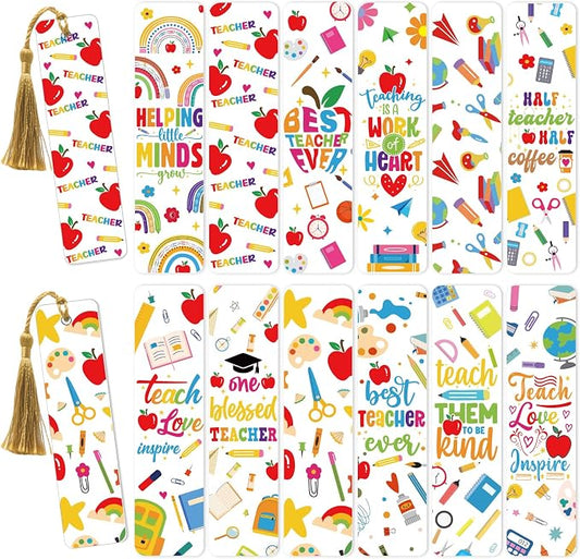 AFRITEE UV DTF Bookmark Wraps - 24 Sheets Boho Teacher Acrylic Bookmark Blank UV DTF Stickers, Book Pencil UV DTF Transfer Sticker Double-Sided Decals DIY Blanks Bookmarks Decor Gift for Teachers