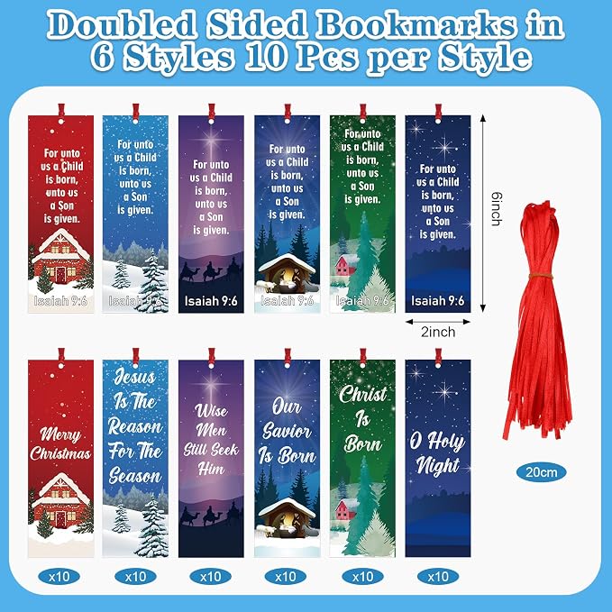 Dispowreath 60 Pcs Christmas Isaiah 9: 6 Religious Christian Bookmarks Church Bookmarks Gift for Men Women Church Home Party Favors