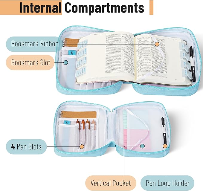 Mr. Pen- Bible Cover Case, Carrying Book Case with Durable Handle and Zippered Pocket, Bible Protective Church Bag for Men & Women, Christian Gifts, Sky Bloom