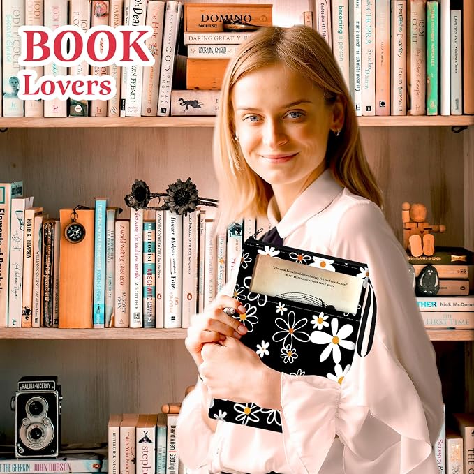 Slohif Book Sleeve Pouch Book Cover Protector with Zipper Cute Daisy Flower Book Beau Booksleeve Small Large Pouches for Paperback HardBook Cover Reading Accessories for Students Women Readers