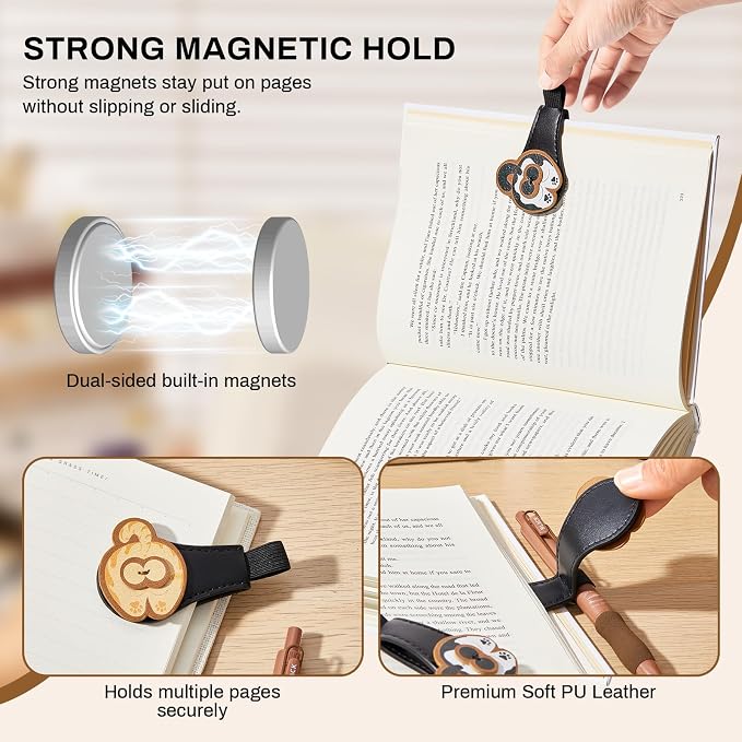 2Pcs Magnetic PU Leather Bookmarks Gift Box, Cute Cat Book Marks for Reading Women, Magnetic Bookmark Set with Double-Sided Magnets, Book Club Gifts for Women, Bookish Gifts