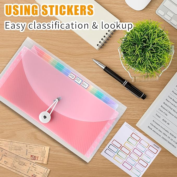 2Pcs Receipt Coupon Organizer, 13 Pockets Small Accordion File Organizer with Labels for Receipt Cards, Bill Business, Coupons Storage, 10.2X 5.1 Inches (Transparent)