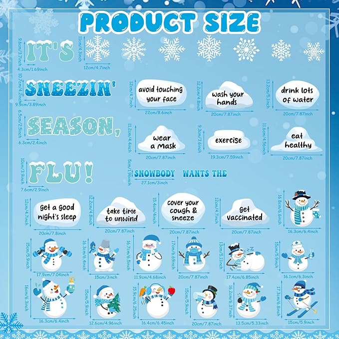 Winter Health Bulletin Board Set Snowman Flu Prevention Classroom Decor Sneezing Season Paper Cutouts for Door Wall Decor Christmas Winter Holiday Party Supplies