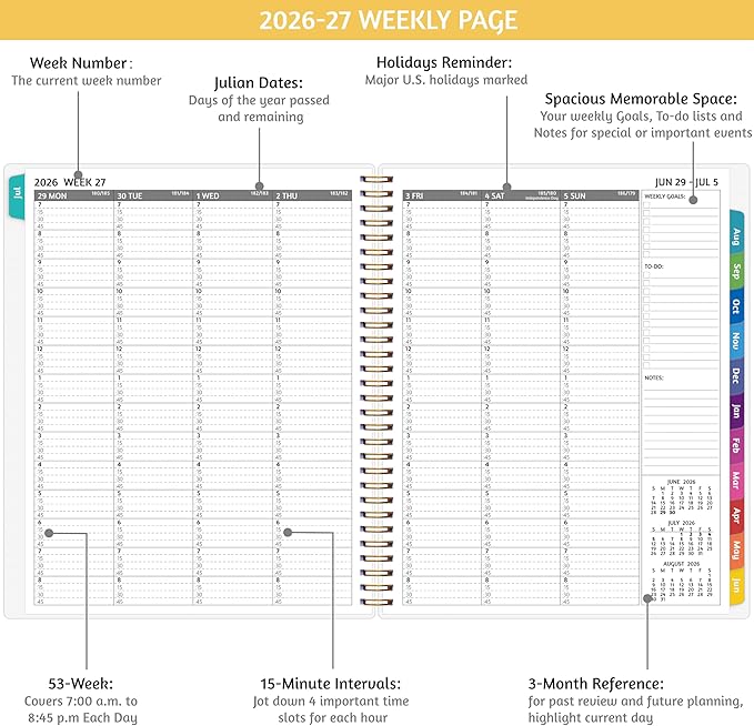 Appointment Book 2026-2027 - Appointment Planner with Weekly ＆ Monthly Spread, Jul 2026 - Jun 2027, 8.5’’ x 10.5’’, Large, 15 Minute Increments, 2026-2027 Daily Planner with Pockets, Tabs, thick paper