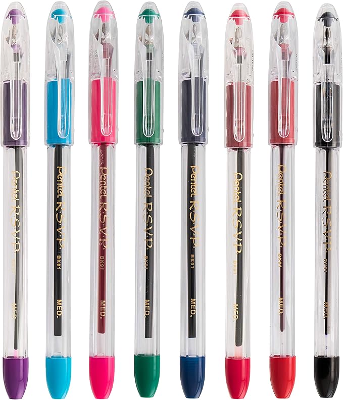 Pentel R.S.V.P. Ballpoint Pen, Medium Line, Blue Ink (BK91BP2C) (Pack of 1, 2 Count Total)