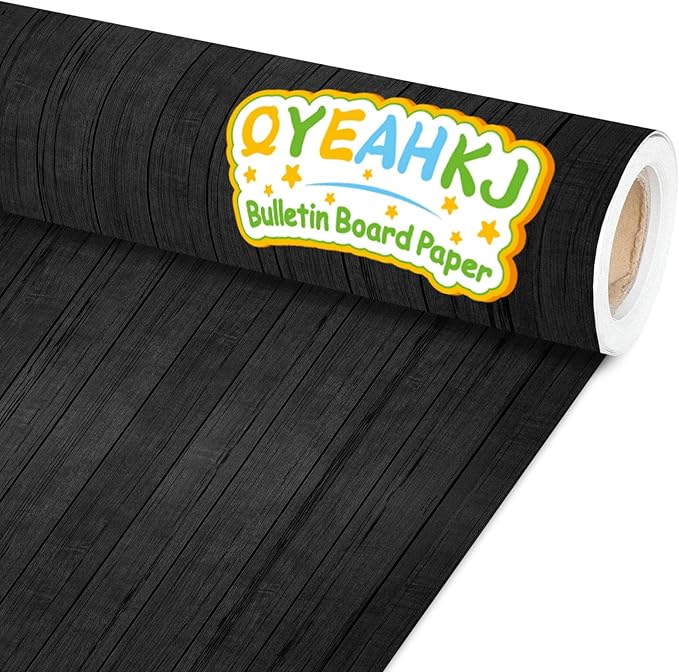 Qyeahkj Wood Grain Bulletin Board Paper Roll Rustic Bulletin Board Background Paper Black Fade Resistant Classroom Decoration Poster Art Craft Home Wall Education Decor Supplies 17.7in x 20ft