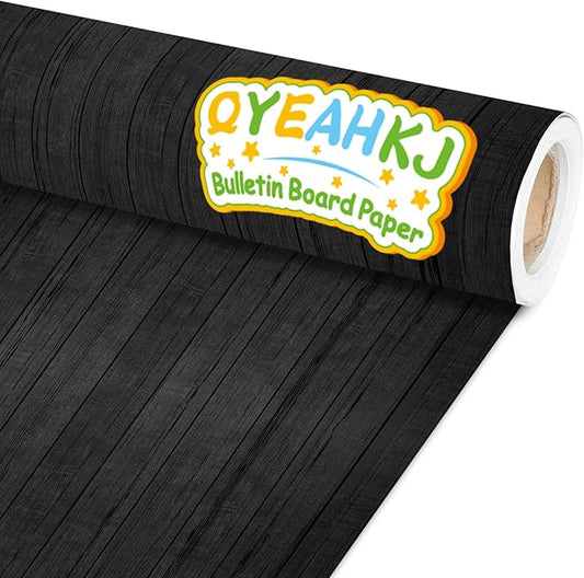 Qyeahkj Wood Grain Bulletin Board Paper Roll Rustic Bulletin Board Background Paper Black Fade Resistant Classroom Decoration Poster Art Craft Home Wall Education Decor Supplies 17.7in x 20ft