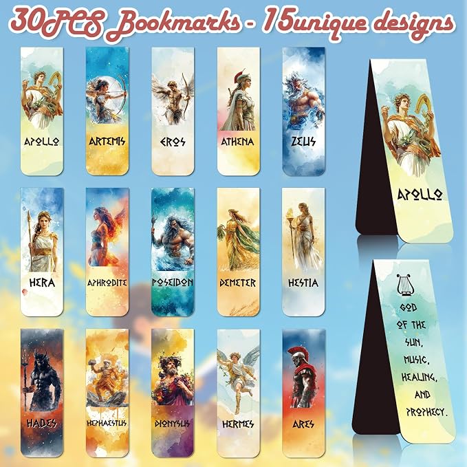 Greek Mythology Magnetic Bookmark Gift - Wxiben 30 Pcs Olympians Gods Bookmarks for Reading Ancient Greek Olympians Book Marks Page Magnets Marker Clip Gift for Book Lovers Students Teacher Bookish