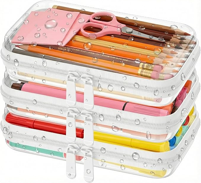 3PCS Clear Hard Shell Zipper Case, Durable Waterproof Transparent Storage Organizer Bins with Smooth Premium Zipper, Visible Design for Craft Supplies, Travel & Toy Storage