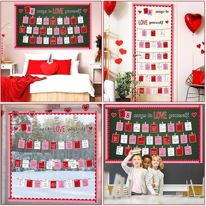 gisgfim Valentine's Day Bulletin Board Set Decoration Valentines Love Heart Paper Cutouts for Craft Projects Valentine's Day School Classroom Party Blackboard Wall Supplies(28 Ways to Love Yourself)