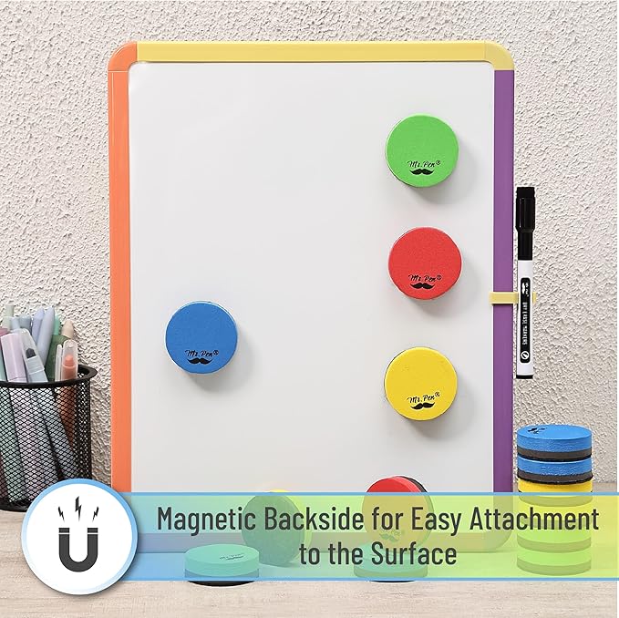 Mr. Pen- Round Magnetic Dry Erase Erasers, 24 Pack, Colorful Small Magnetic Whiteboard Dry Erase Erasers Bulk for Kids, Teachers, Students and Classroom Supplies