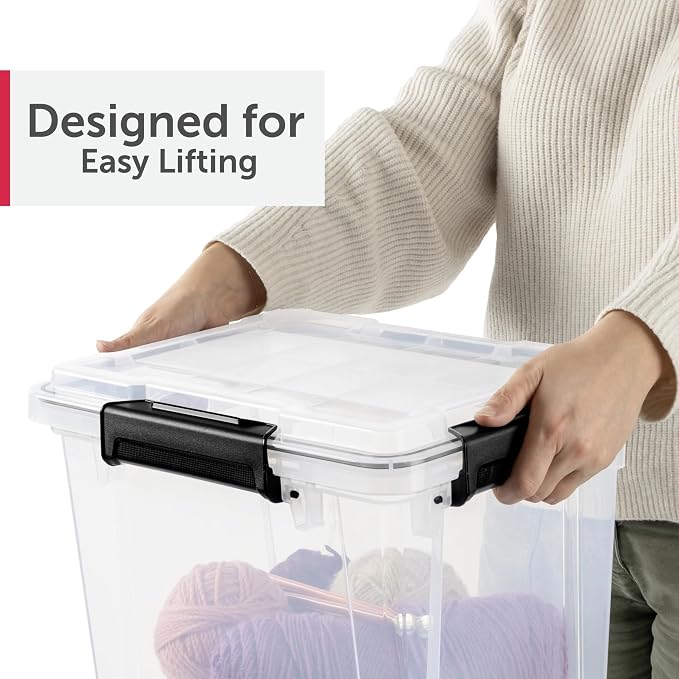 19 Qt Storage Box with Gasket Seal (Clear/Black), Heavy Duty Plastic Latching Tote, Small Stackable Container for Home Office, Basement, Garage, Storing Valuables, Files, and Supplies