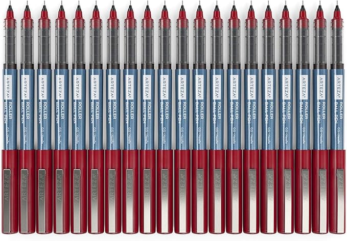 ARTEZA Rollerball Pens Fine Point, Set of 20 Red Liquid Ink, Extra Fine 0.5 mm Needle Tip Pen, Make Precise Lines
