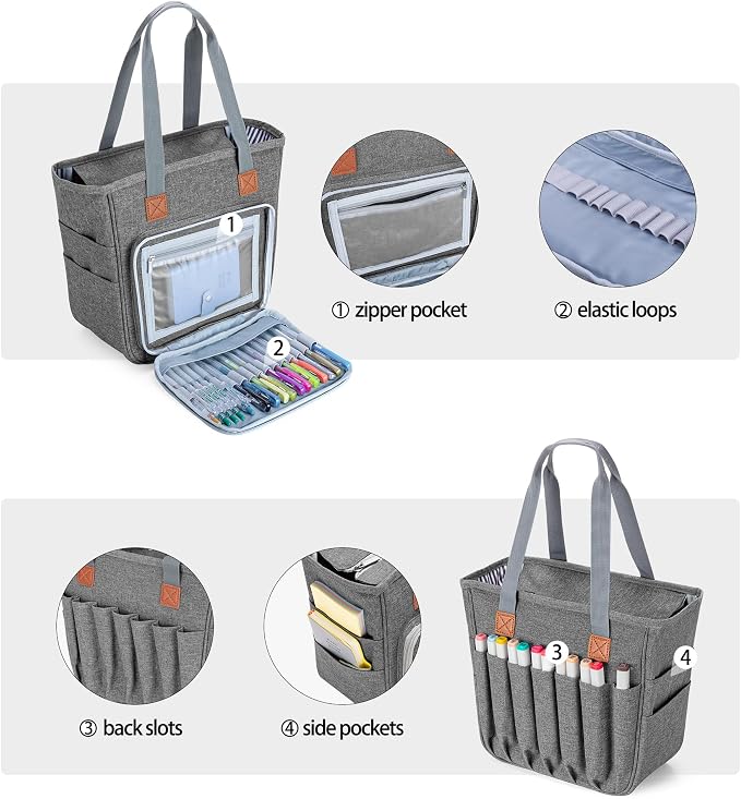 LUXJA Bible Case Tote for Women, Bible Bag with Multiple Pockets for Bible Study Items, Gray