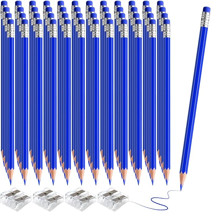 48 PCS Blue Pencils Bulk with Eraser, Pre-Sharpened HB Pencils for Writing & Drawing, School Supplies for Kids Homework, Tests, Art Crafts & Teacher Grading (Blue)