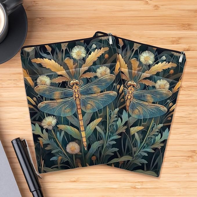 Vintage Flower Dragonfly William Morris Book Sleeve for Book Lovers, Bookish Book Protector with Zipper, Washable Fabric Book Cover for Paperbacks,11.4 x 9.1Inches (Light Blue-Dragonfly, Medium)