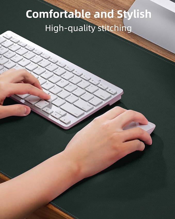 AFIING Desk Pad Protector 23.6" x 13.7" - Non-Slip Waterproof PU Leather Desk Mat for Mouse, Keyboard, Laptop, Office and Home Workspace (Dark Green)